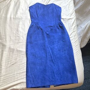 FIRENZE Santa Barbara vintage blue cobalt leather bustier corset strapless midi